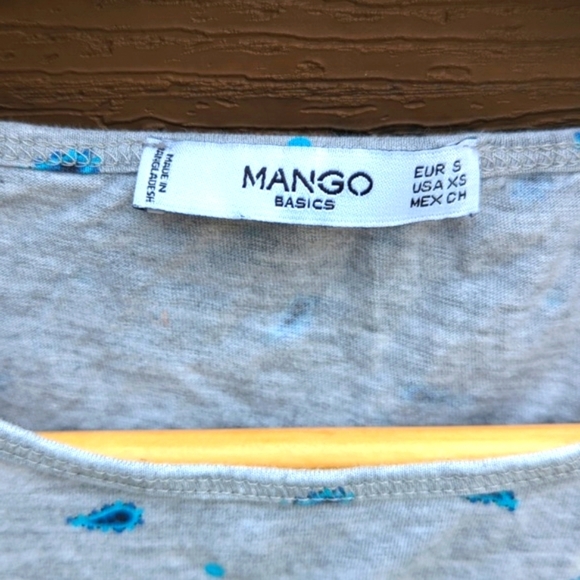 Womens Mango Gray & Blue Paisley Embroidery T-Shirt - Size XS/S Great Condition - Picture 2 of 4